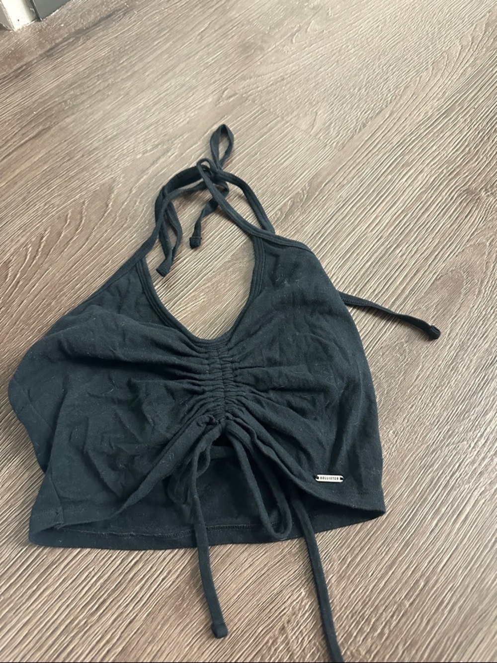 Black Ruched Halter Crop Top